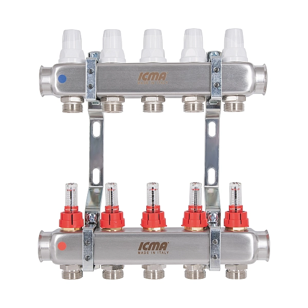 Колектор із витратомірами (нерж.) 1"х5 Icma № К073