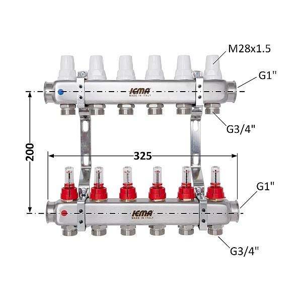 Колектор з витратомірами (нерж.) 1" х6 Icma № К073 - Фото - 2
