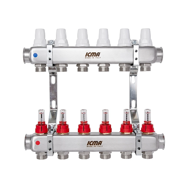 Колектор з витратомірами (нерж.) 1" х6 Icma № К073