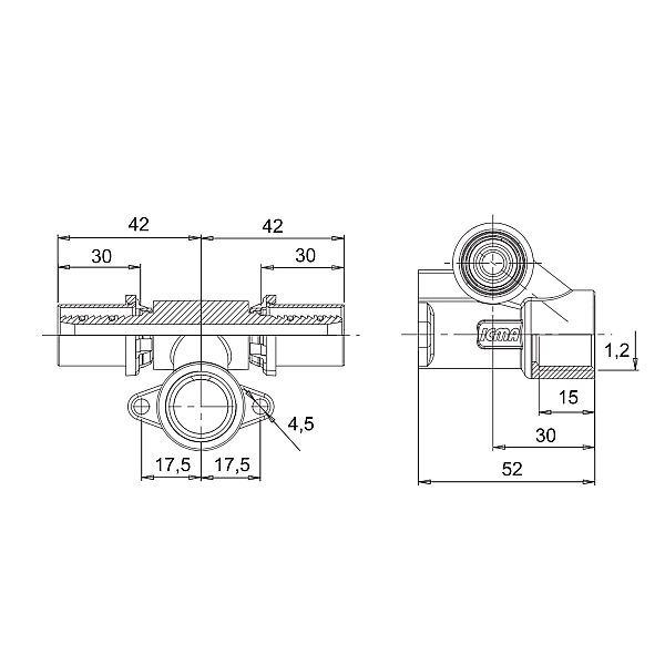 Прес-фітинг Icma трійник 1/2"вх20 настінний прохідний № 422 - Фото - 2