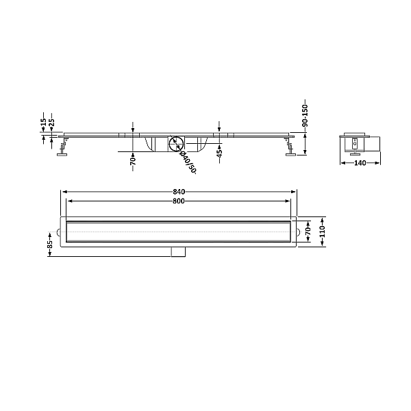 Корпус лінійного трапу із нержавіючої сталі Taurus 800 з сухим затвором Qtap - Фото - 2