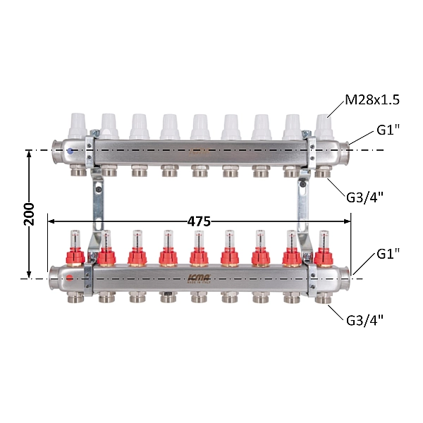 Колектор з витратомірами (нерж.) 1" х9 Icma № К073 - Фото - 2