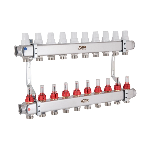 Колектор Icma № К073 з витратомірами (нерж.) 1" х 3/4" на 2 виходів - Фото - 3