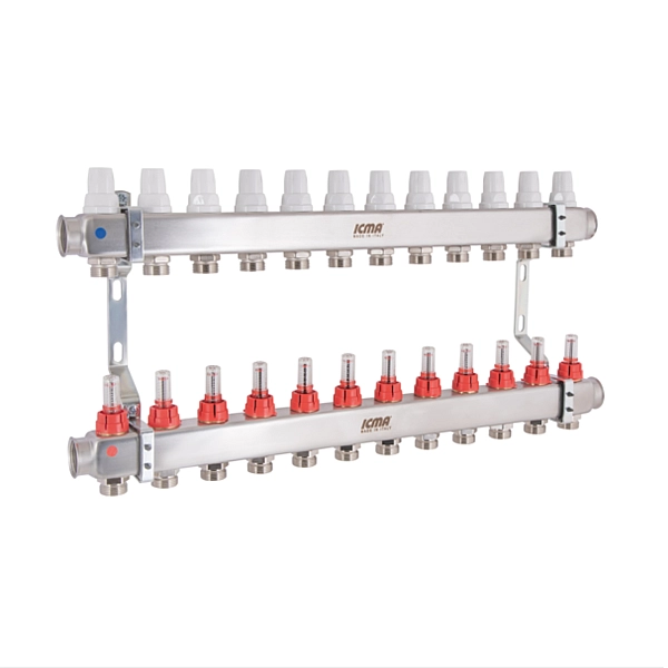 Колектор Icma № К073 з витратомірами (нерж.) 1" х 3/4" на 12 виходів - Фото - 3