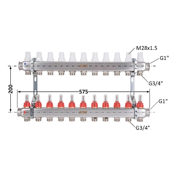 Коллектор Icma № К073 с расходомерами (нерж.) 1" х 3/4" на 11 выходов - Фото - 2