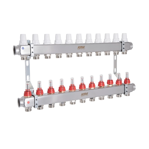 Коллектор Icma № К073 с расходомерами (нерж.) 1" х 3/4" на 11 выходов - Фото - 3
