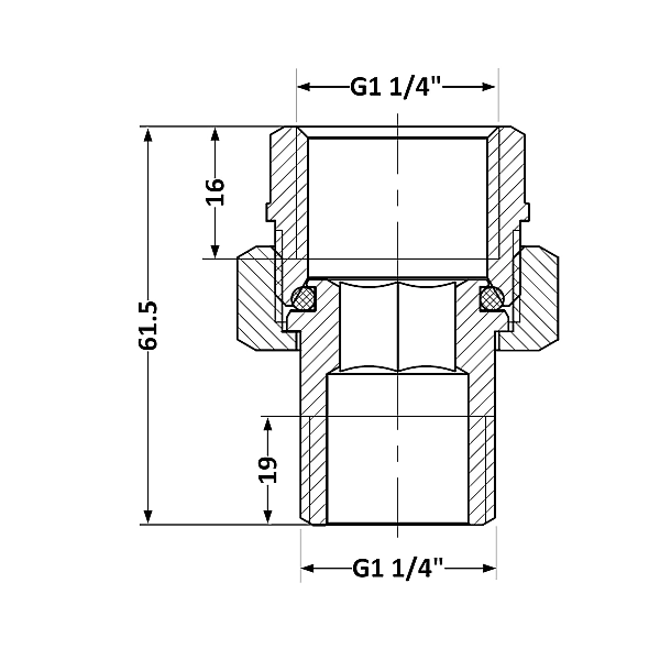 Сгон-американка Thermo Alliance Standart 1 1/4"ВН никель, прямой TAS190W32 - Фото - 2