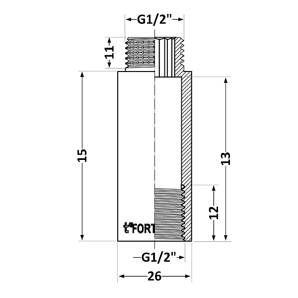 Удлинитель хромированный Thermo Alliance Forte 1/2"ВН, L=15 мм TAF1301515 - Фото - 2