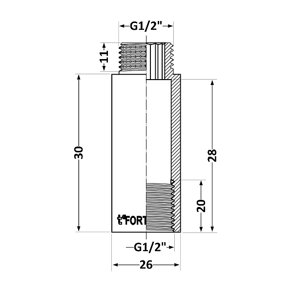 Удлинитель хромированный Thermo Alliance Forte 1/2"ВН, L=30 мм TAF1301530 - Фото - 2