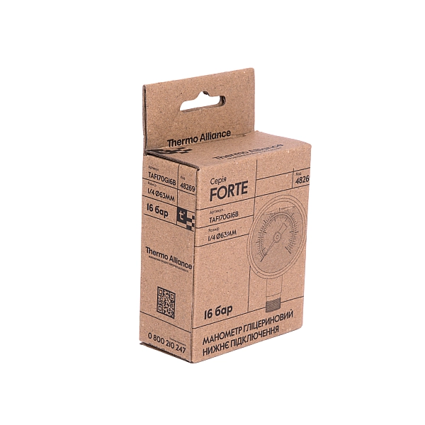 Манометр гліцериновий Thermo Alliance Forte d63 мм, 1/4"З із нижнім підключенням (латунь) 0-16 бар TAF170G16B - Фото - 7