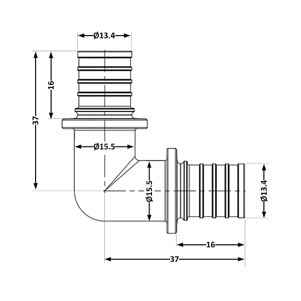 Угол натяжной Icma №1035 d16х2,2 851035BO05 - Фото - 2
