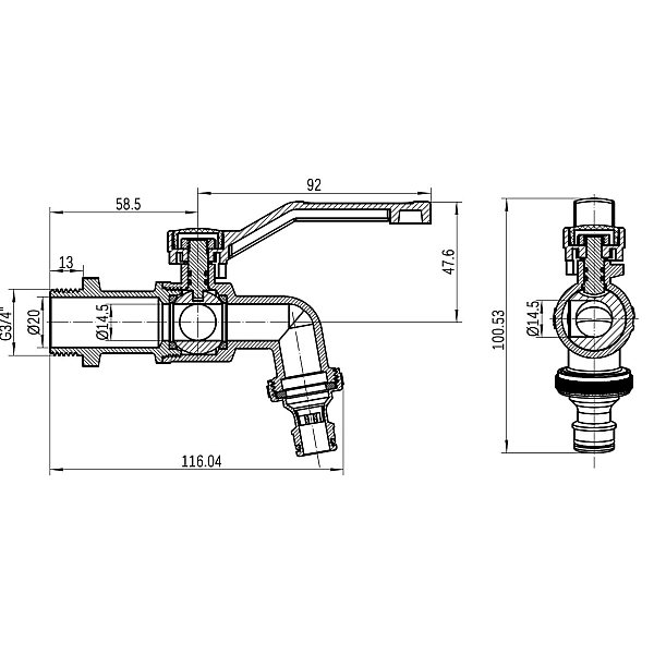 Кран шаровой поливочный Thermo Alliance Forte 3/4"Н незамерзающий TAF141W20 - Фото - 2