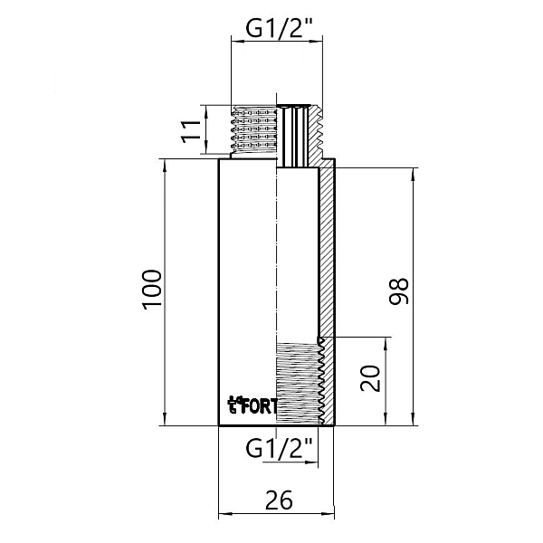 Thermo Alliance Forte Подовжувач хромований 1/2"ВЗ 100 мм TAF13015100 - Фото - 2