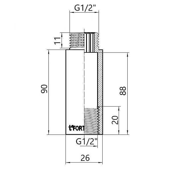 Thermo Alliance Forte Подовжувач хромований 1/2"ВЗ 90 мм TAF1301590 - Фото - 2