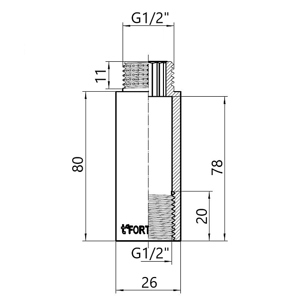Thermo Alliance Forte Удлинитель хромированный 1/2"ВН 80 мм TAF1301580 - Фото - 2