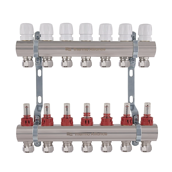 Колектор латунний з витратомірами та євроконусами Thermo Alliance Standart 1" на 7 виходів TAS235W7E