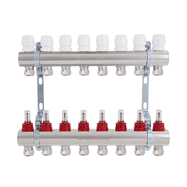 Коллектор латунный с расходомерами и евроконусами Thermo Alliance Standart  1" на 8 выходов TAS235W8E