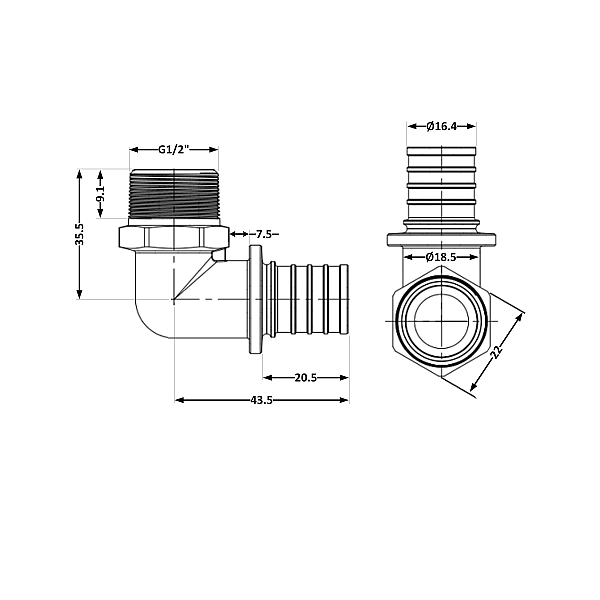 Кут натяжний Icma №1036 d20х2,8-1/2"З 851036ADGW05 - Фото - 2