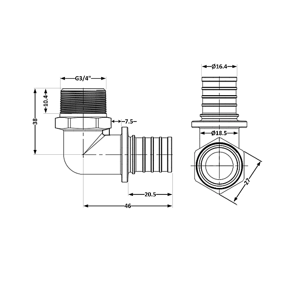 Угол натяжной Icma №1036 d20х2,8-3/4"З 851036AEGW05 - Фото - 2