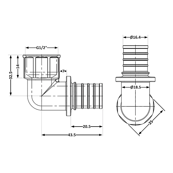 Угол натяжной Icma №1037 d20х2,8-1/2"В 851037ADGW05 - Фото - 2