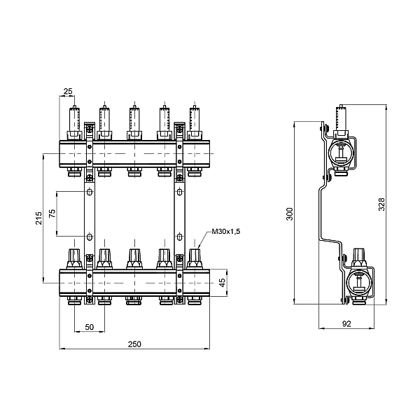 Колектор з витратомірами Thermo Alliance Forte 1" 5 виходів SF001W5 - Фото - 2