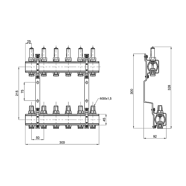 Колектор з витратомірами Thermo Alliance Forte 1" 6 виходів SF001W6 - Фото - 2