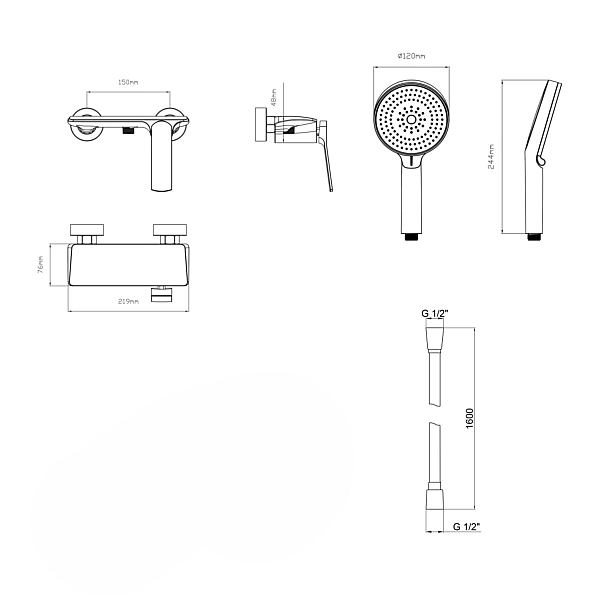 Комплект Qtap Slavonice Black Matt: Змішувач  QTROB4060102B + Шланг QTHADPVCSQ160B + Лійка QTRUC125BLM45951 - Фото - 2
