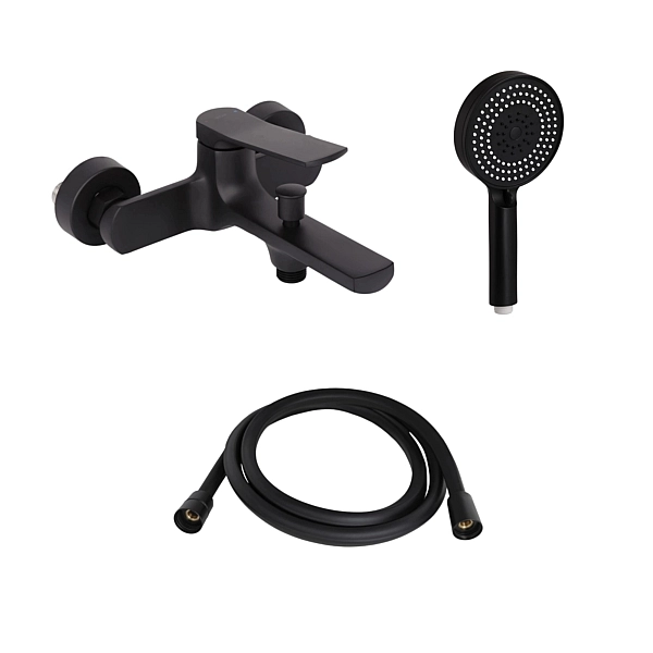 Комплект Qtap Slavonice Black Matt: Змішувач  QTSLA259BLM45918 + Шланг QTHADPVCSQ160B + Лійка QTRUC125BLM45951
