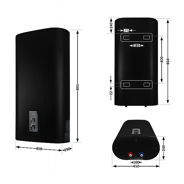 Водонагрівач електричний Thermo Alliance 50 л, Black, плоский, вертикальний, сухий ТЕН 2 кВт (0,8+1,2) DT50V20GPDD2B - Фото - 2