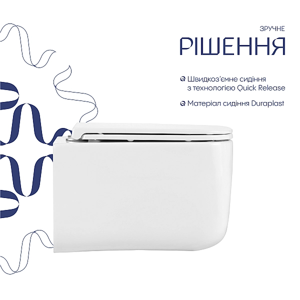Унітаз підвісний Qtap Gemini Ultra Quiet 485×340×350 мм, White, з сидінням Slim Duroplast / Soft-close / Quick Release QTTAU26W49119 - Фото - 4