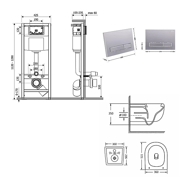 Готове рішення Qtap для ванної кімнати: підвісний унітаз Taurus Ultra Quiet 515×360×350 + комплект інсталяції Nest 4 в 1 (лінійна клавіша Satin) - Фото - 2