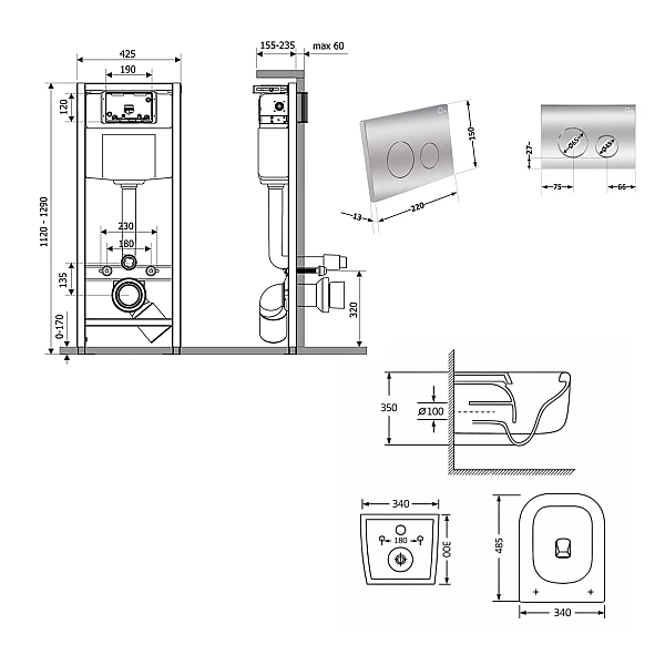 Готове рішення Qtap для ванної кімнати: підвісний унітаз Gemini Ultra Quiet 485×340×350 + комплект інсталяції Nest 4 в 1 (кругла клавіша Chrome) - Фото - 2