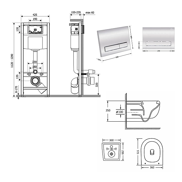 Готовое решение Qtap для ванной комнаты: подвесной унитаз Taurus Ultra Quiet 515×360×350 + комплект инсталляции Nest 4 в 1 (линейная клавиша Chrome) - Фото - 2