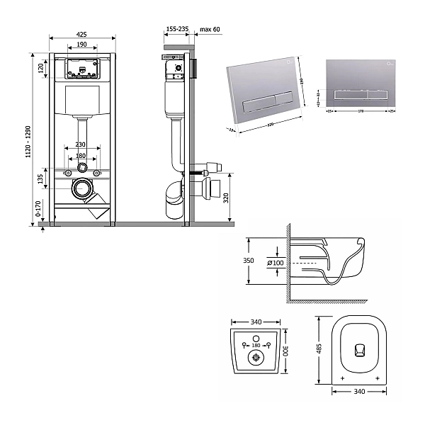 Готове рішення Qtap для ванної кімнати: підвісний унітаз Gemini Ultra Quiet 485×340×350 + комплект інсталяції Nest 4 в 1 (лінійна клавіша Satin) - Фото - 2