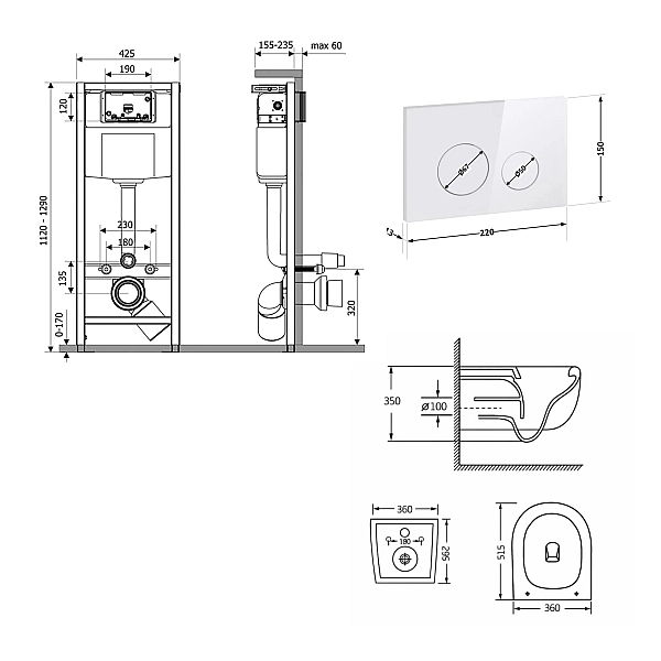 Готове рішення Qtap для ванної кімнати: підвісний унітаз Taurus Ultra Quiet 515×360×350 + комплект інсталяції Nest 4 в 1 (кругла клавіша White) - Фото - 2