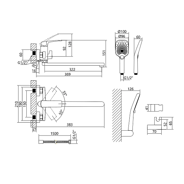 Змішувач для ванни Qtap Tern з довгим поворотним виливом (з душовим гарнітуром) QTTER260CRM47587 Chrome - Фото - 2