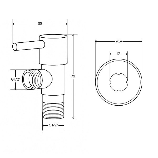 Кран угловой Thermo Alliance Standart (ручка палочка) с керам.буксой 1/2"Н х 1/2"Н SF343W1515 - Фото - 2