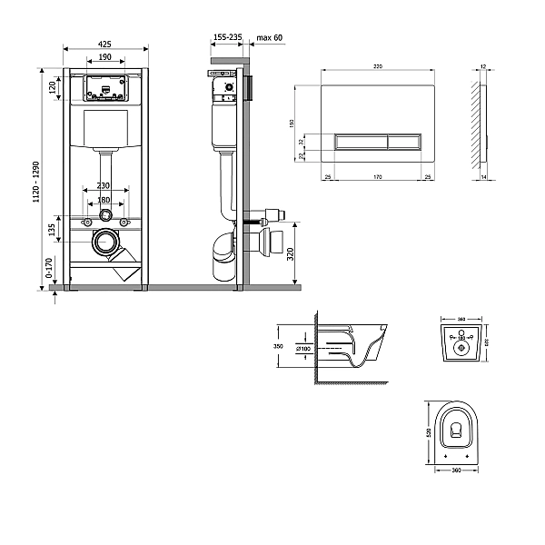 Готовое решение Qtap для ванной комнаты: подвесной унитаз Jay Ultra Quiet 520x360x320 + комплект инсталляции Nest 4 в 1 (линейная клавиша White) - Фото - 2
