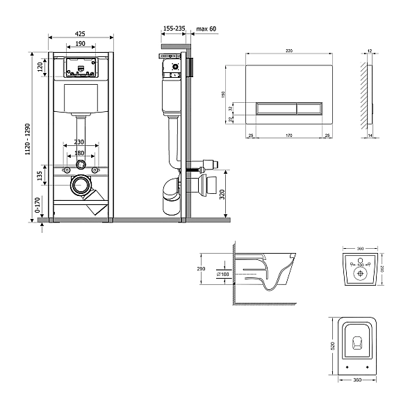 Готове рішення Qtap для ванної кімнати: підвісний унітаз Crow Ultra Quiet 520x360x290 + комплект інсталяції Nest 4 в 1 (лінійна клавіша White) - Фото - 2