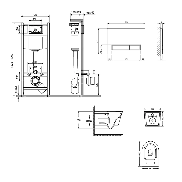 Готове рішення Qtap для ванної кімнати: підвісний унітаз Swan Ultra Quiet 520x360x320 + комплект інсталяції Nest 4 в 1 (лінійна клавіша White) - Фото - 2