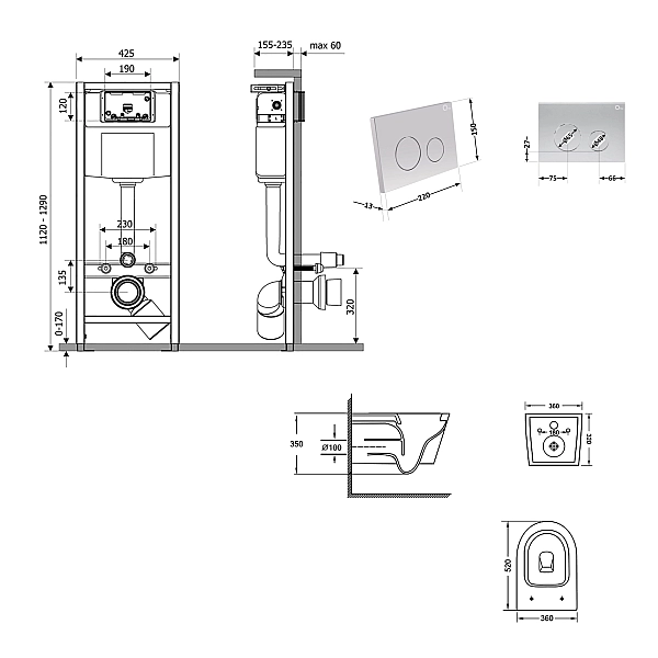 Готове рішення Qtap для ванної кімнати: підвісний унітаз Jay Ultra Quiet 520x360x320 + комплект інсталяції Nest 4 в 1 (кругла клавіша Satin) - Фото - 2