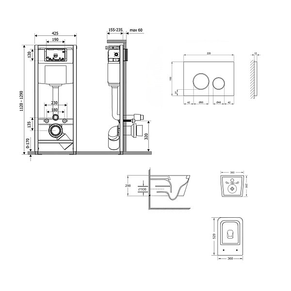 Готове рішення Qtap для ванної кімнати: підвісний унітаз Crow Ultra Quiet 520x360x290 + комплект інсталяції Nest 4 в 1 (кругла клавіша Satin) - Фото - 2