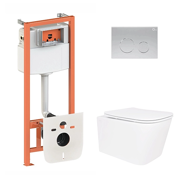 Готове рішення Qtap для ванної кімнати: підвісний унітаз Crow Ultra Quiet 520x360x290 + комплект інсталяції Nest 4 в 1 (кругла клавіша Satin)