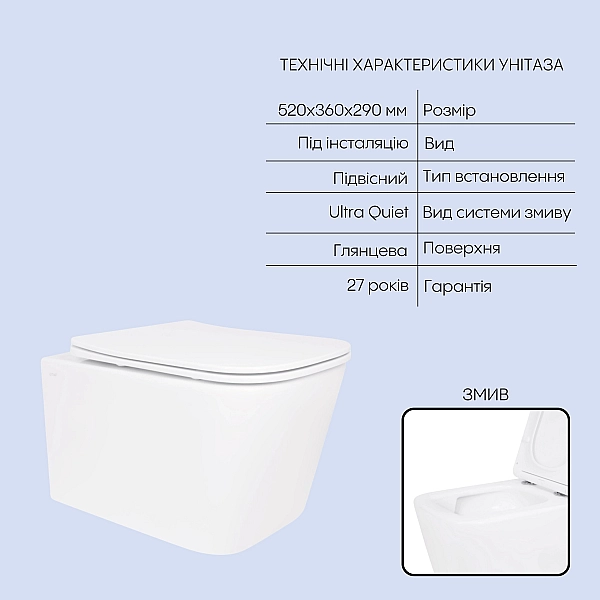 Готове рішення Qtap для ванної кімнати: підвісний унітаз Crow Ultra Quiet 520x360x290 + комплект інсталяції Nest 4 в 1 (кругла клавіша Matt Black) - Фото - 3