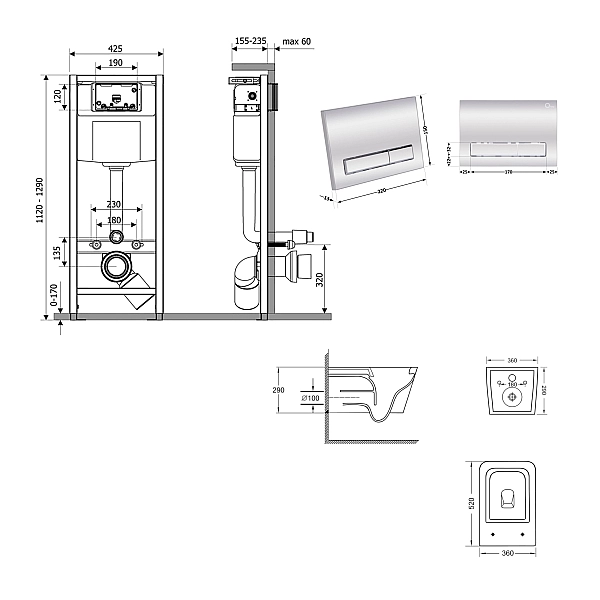 Готове рішення Qtap для ванної кімнати: підвісний унітаз Crow Ultra Quiet 520x360x290 + комплект інсталяції Nest 4 в 1 (лінійна клавіша Chrome) - Фото - 2