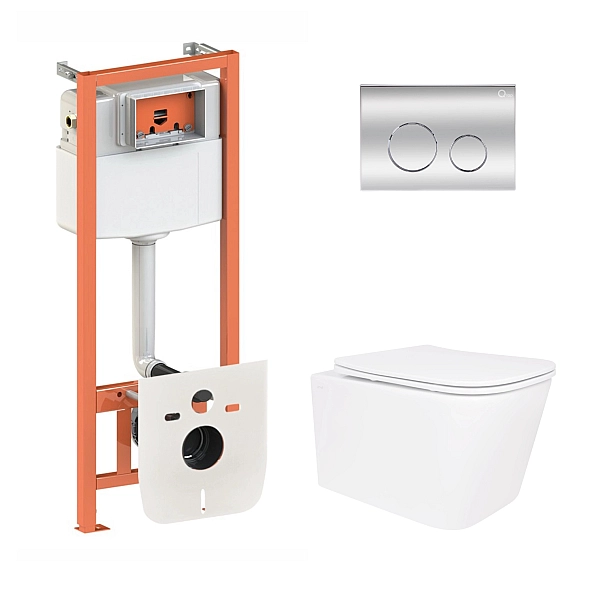 Готове рішення Qtap для ванної кімнати: підвісний унітаз Crow Ultra Quiet 520x360x290 + комплект інсталяції Nest 4 в 1 (кругла клавіша Chrome)
