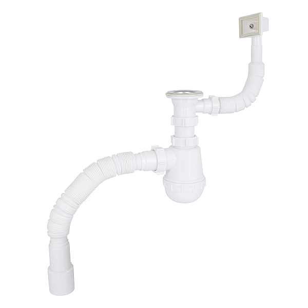 Сифон для кухонної мийки Lidz LK17, колбовий з квадратним переливом (вихід 50 мм) - Фото - 3