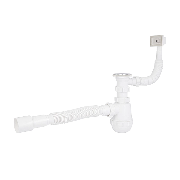 Сифон для кухонної мийки Lidz LK17, колбовий з квадратним переливом (вихід 50 мм)