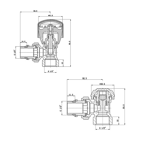 Комплект радіаторних кранів Thermo Alliance Standart 1/2" ВН кутовий TAS232W15 - Фото - 2