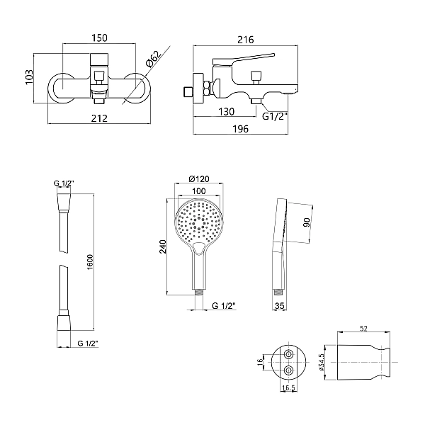Акційний набір Qtap: Змішувач для душу Slavonice QTSLA259BLM45918+Лійка Rucni QTRUCA120O3KBB+Шланг Hadice QTHADPVCSQ160B+Тримач QT829910842854OB - Фото - 2